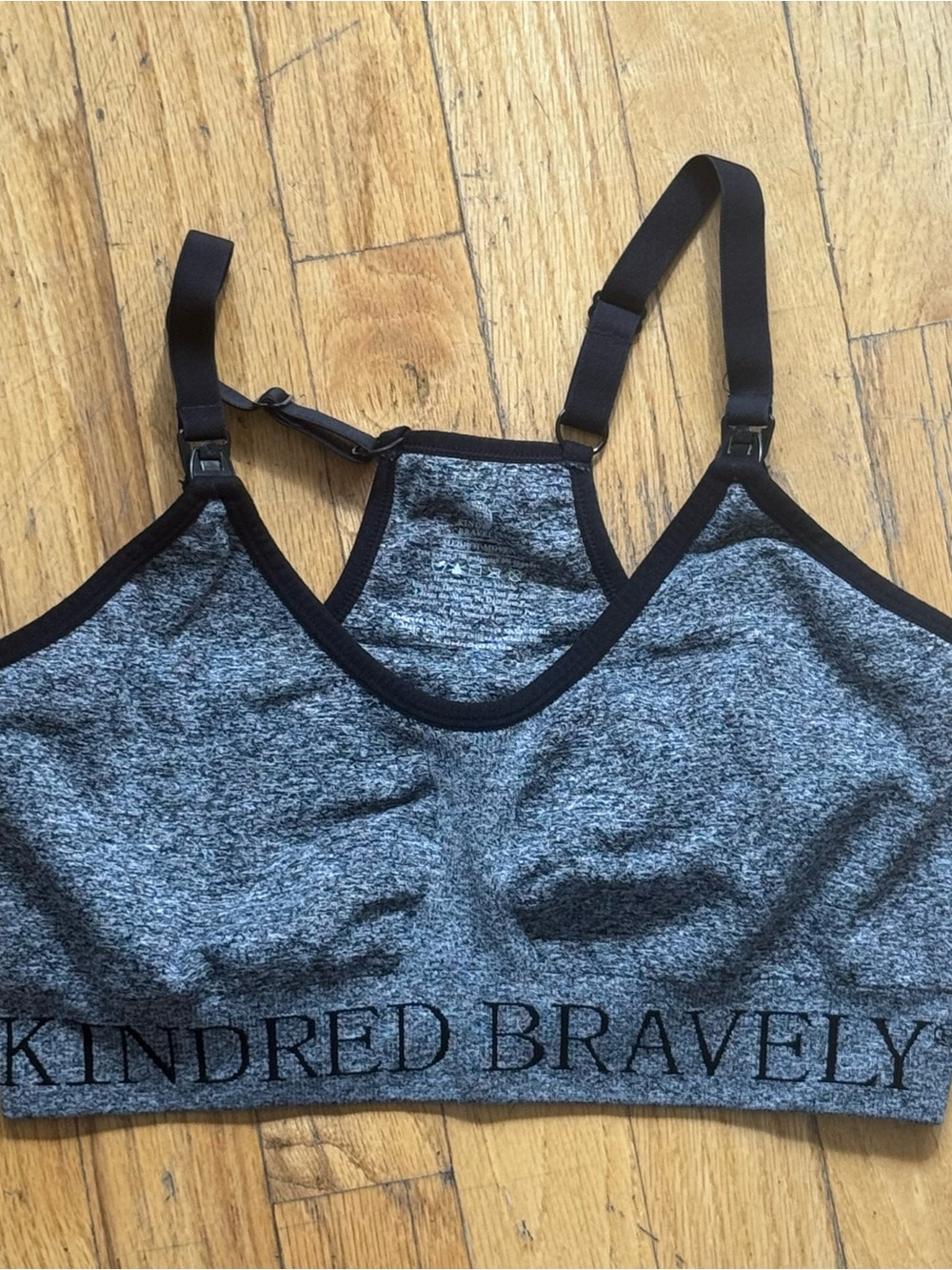 Kindred Bravely Heather Gray Nursing Sports Bralette with Black Trim
